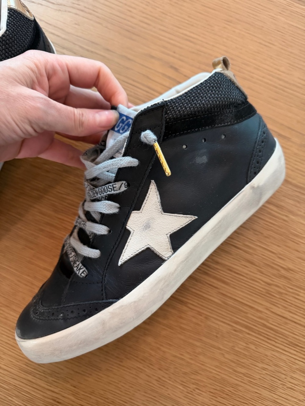 Golden Goose Women's Black Leather Sneakers with White Star and Cream Sole